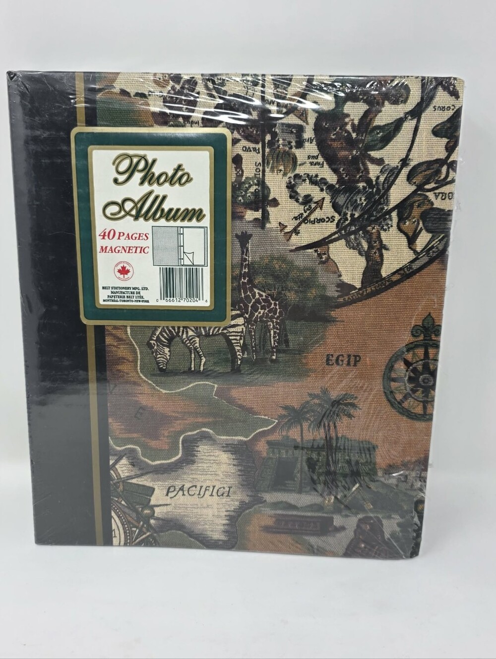 Vintage Belt Stationery 40 Page Magnetic Photo Album Safari Travel Map